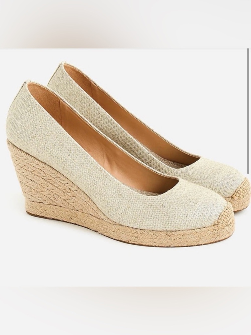 J. Crew Gold Metallic Women's Linen Espadrille Wedge Pumps- Size 6